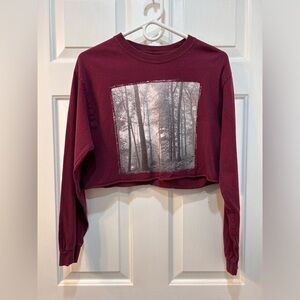 Taylor Swift "In the Trees" Folklore Album Long Sleeve Crop Top Sz M Maroon Boxy